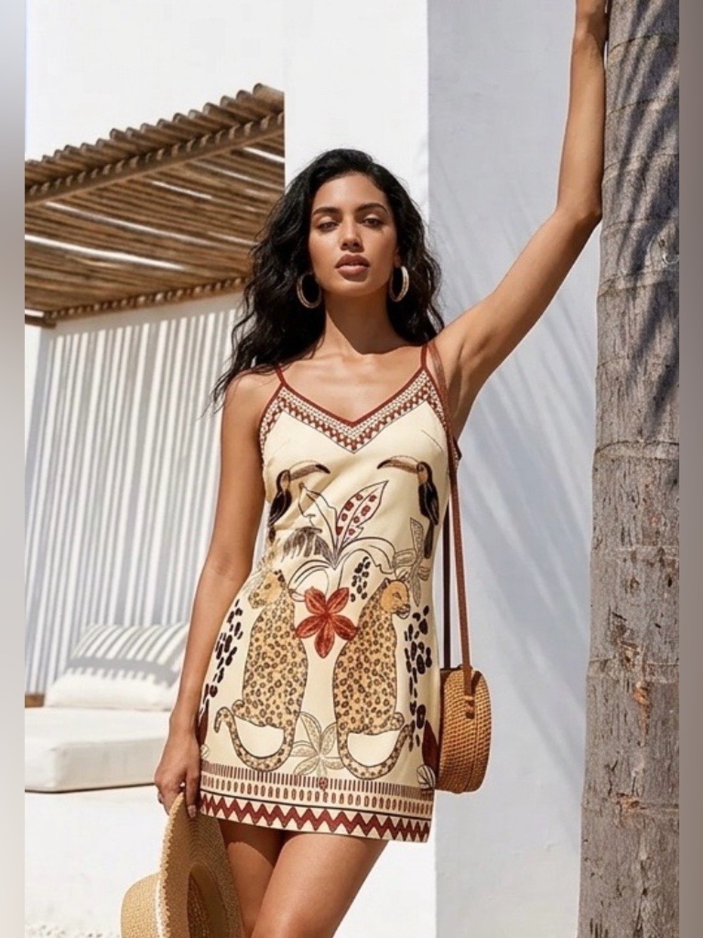 NWOT Soleia Women’s Tropical Print Slip Dress with Adjustable Straps M